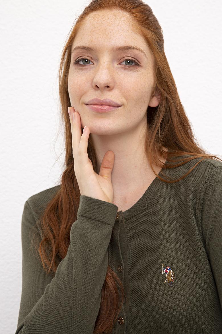 Kadın Haki Basic Triko Hırka - 50206444034