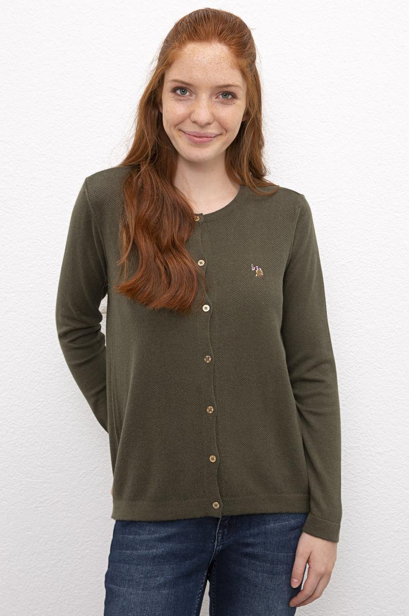 Kadın Haki Basic Triko Hırka