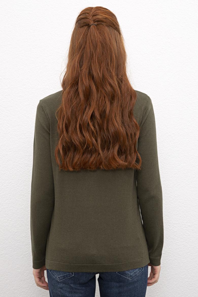 Kadın Haki Basic Triko Hırka - 50206444034