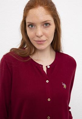 Kadın Bordo Basic Triko Hırka - 50206444052