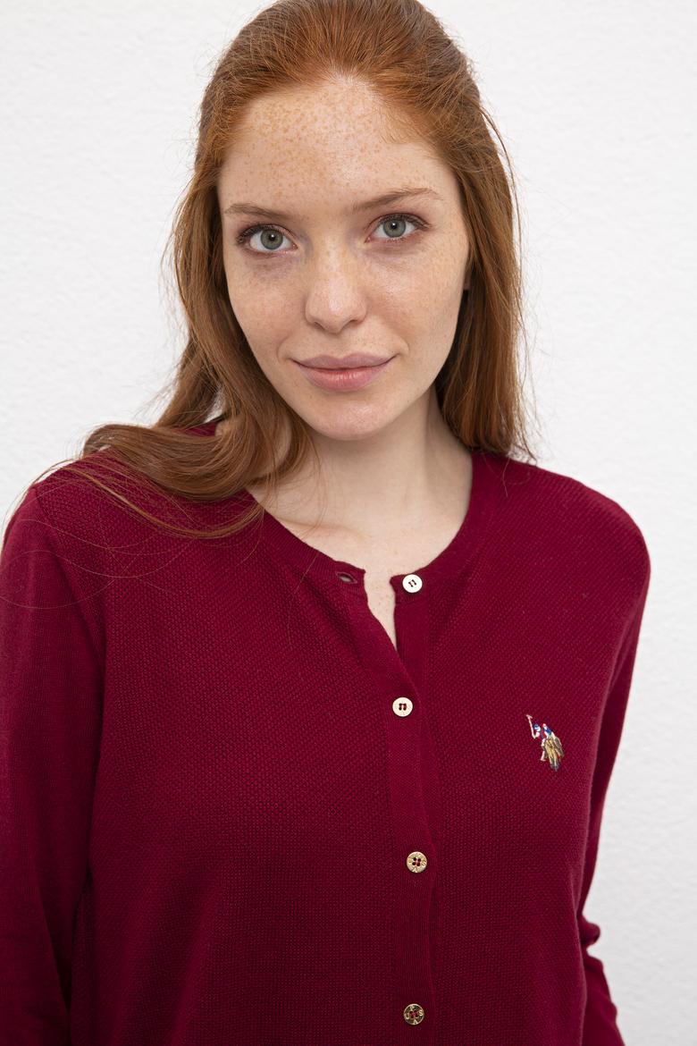 Kadın Bordo Basic Triko Hırka - 50206444052