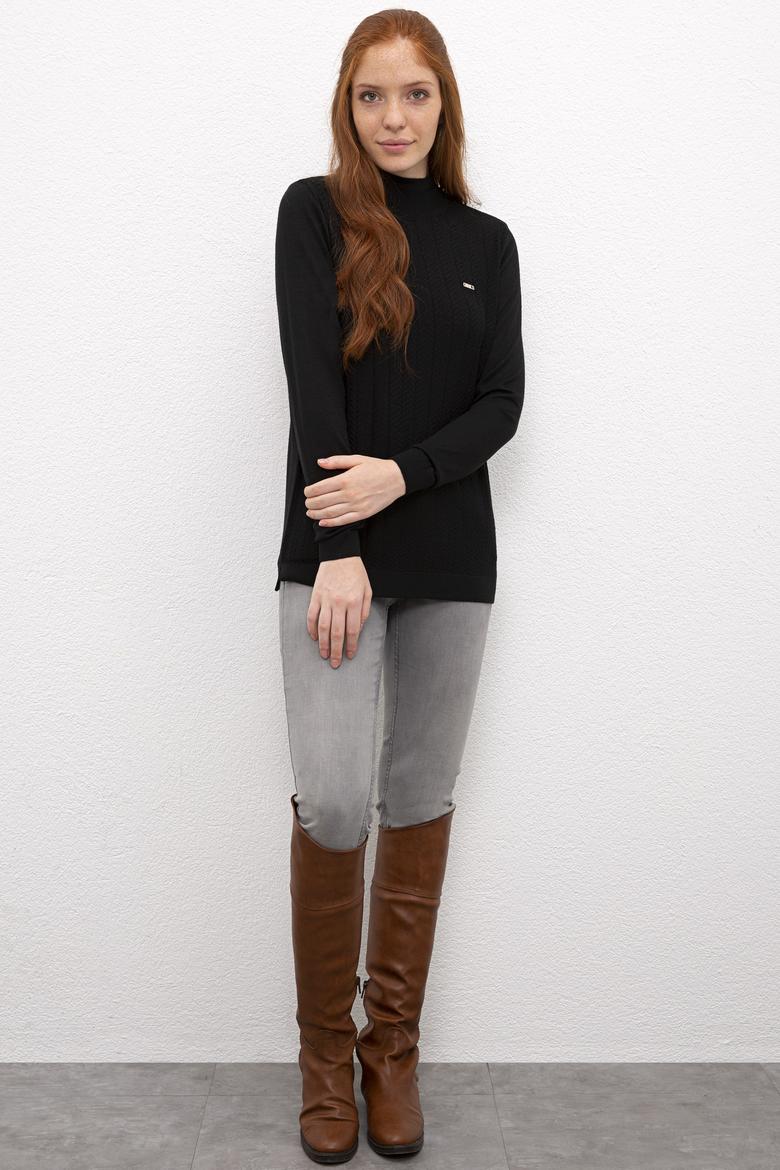 Kadın Siyah Triko Kazak Basic - 50206445019