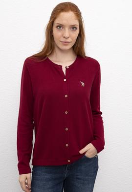 Kadın Bordo Basic Triko Hırka - 50206444052