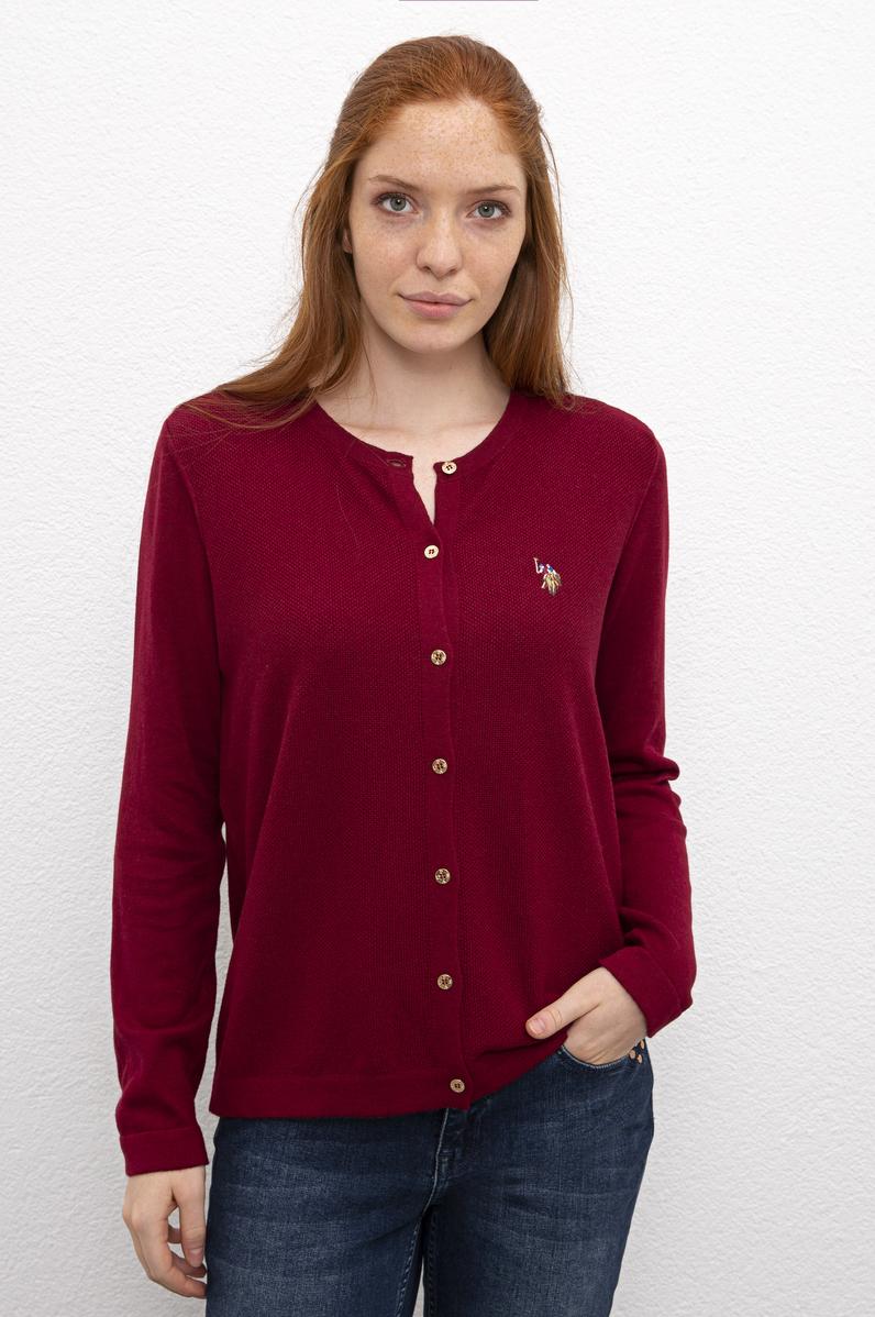 Kadın Bordo Basic Triko Hırka