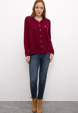 Kadın Bordo Basic Triko Hırka - 50206444052