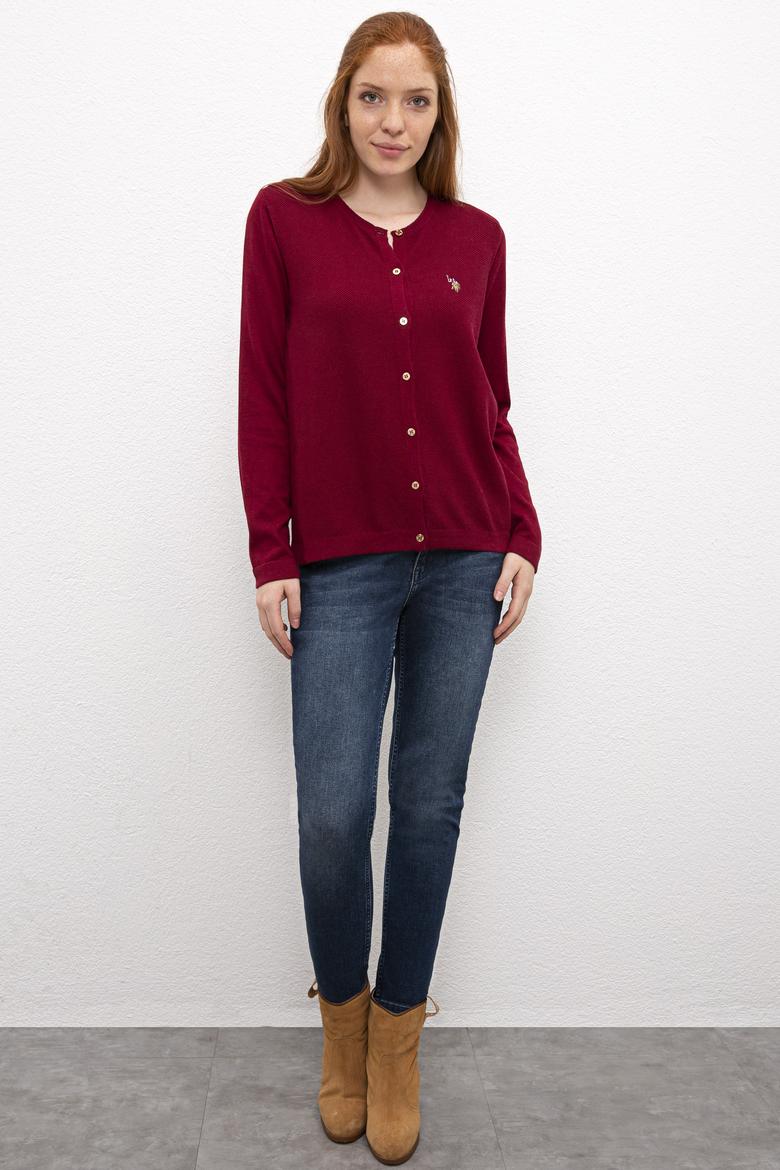 Kadın Bordo Basic Triko Hırka - 50206444052