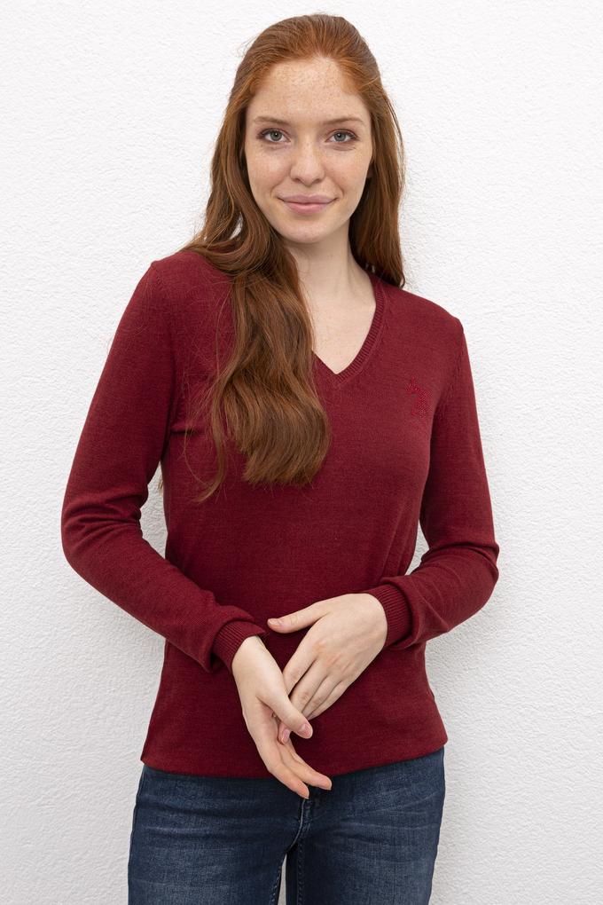 Kadın Kırmızı Triko Kazak Basic