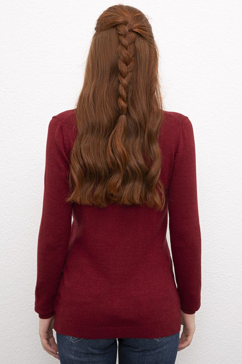 Kadın Kırmızı Triko Kazak Basic - 50206449027