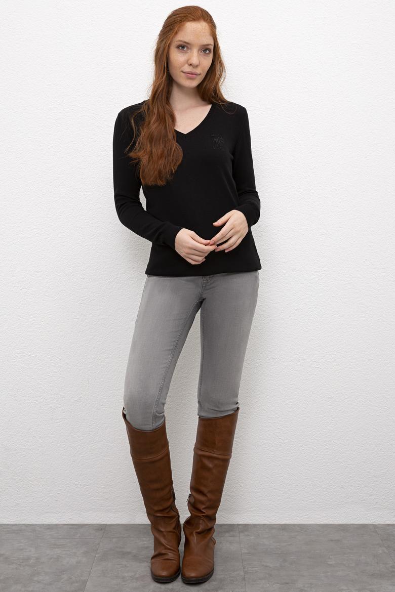 Kadın Siyah Basic Kazak - 50206449019