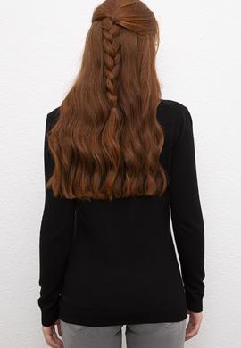 Kadın Siyah Basic Kazak - 50206449019