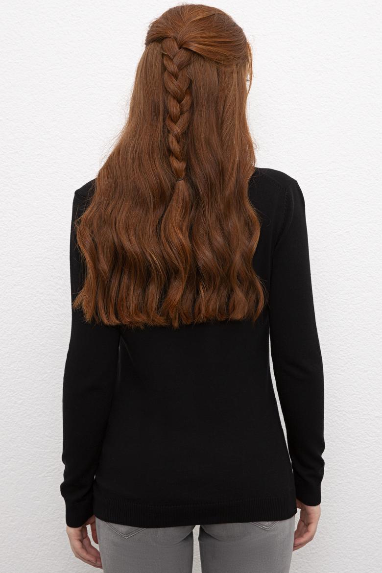 Kadın Siyah Basic Kazak - 50206449019