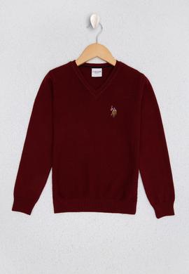 Erkek Çocuk Bordo Bisiklet Yaka Triko Kazak - 50209467031