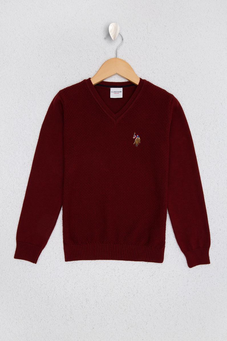 Erkek Çocuk Bordo Bisiklet Yaka Triko Kazak