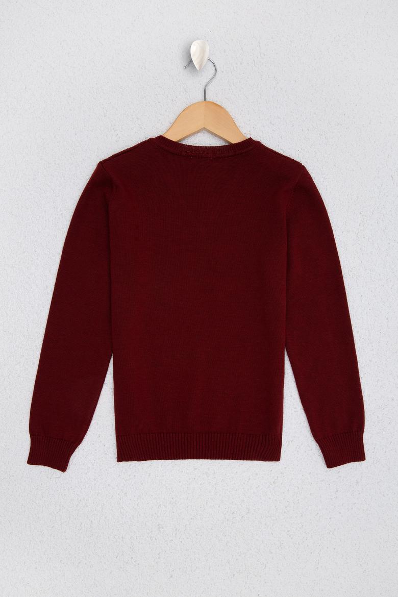 Erkek Çocuk Bordo Bisiklet Yaka Triko Kazak - 50209467031