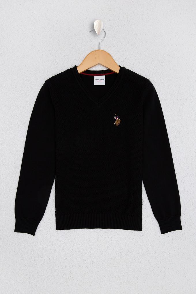 Erkek Çocuk Siyah Bisiklet Yaka Triko Kazak