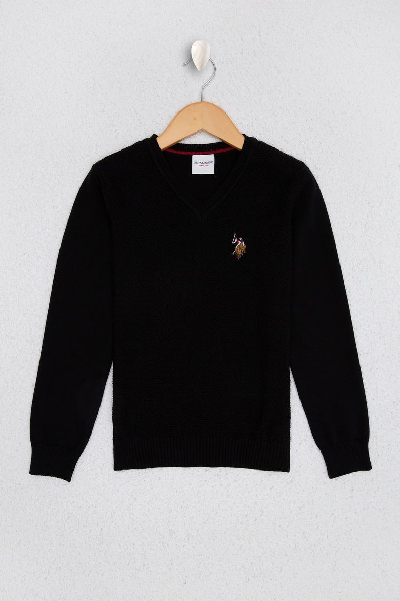 Erkek Çocuk Siyah Bisiklet Yaka Triko Kazak