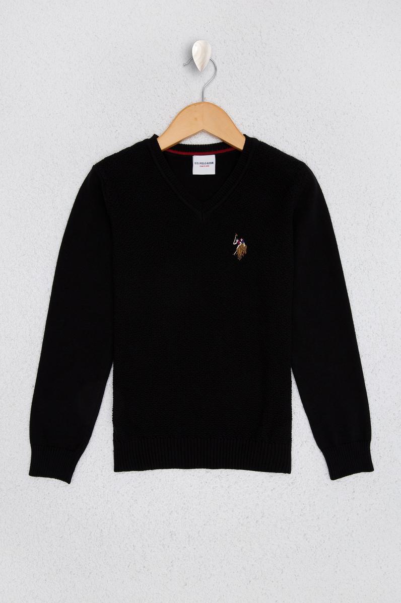 Erkek Çocuk Siyah Bisiklet Yaka Triko Kazak