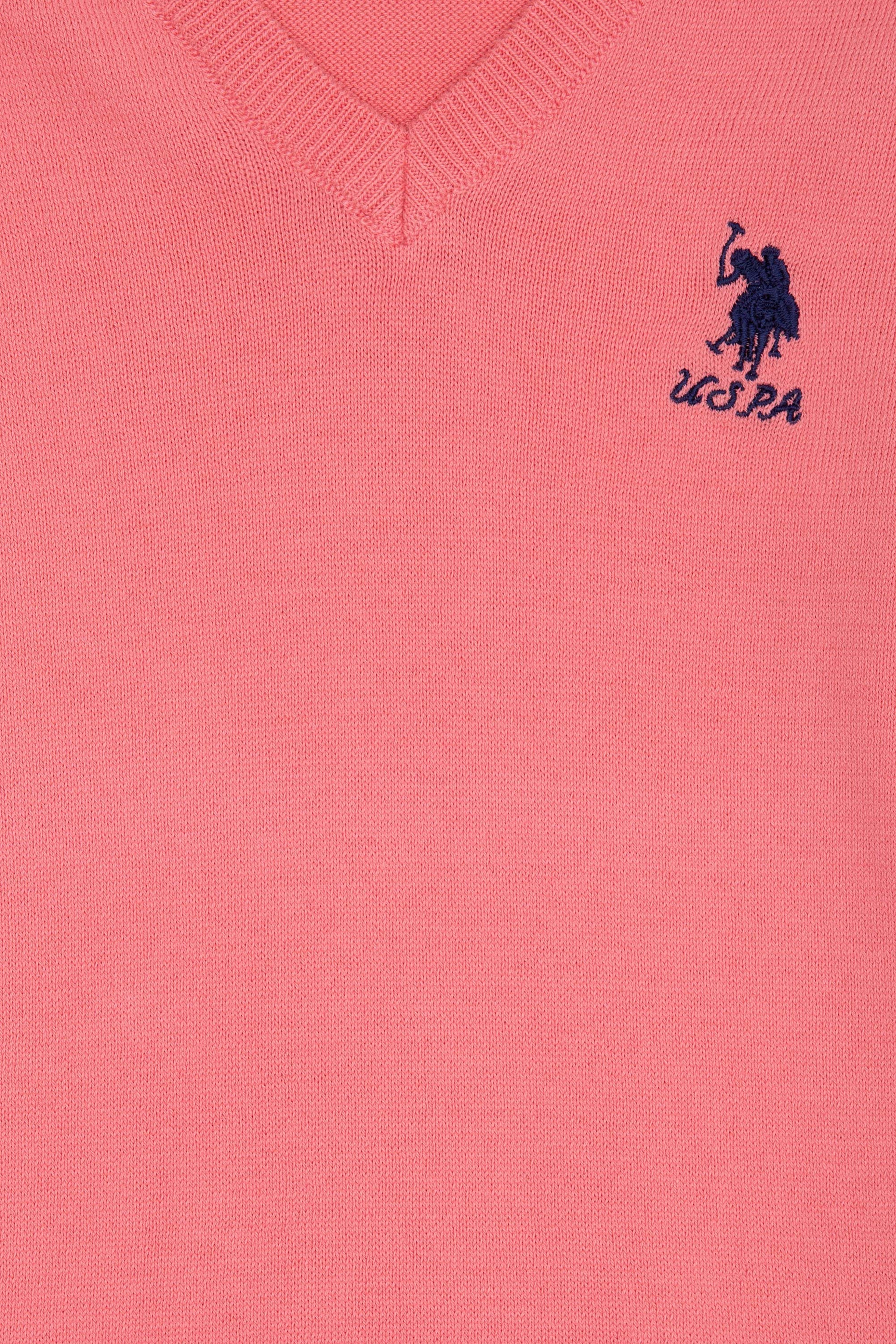 Kız Çocuk Pembe V Yaka Triko Kazak Basic - Image 3