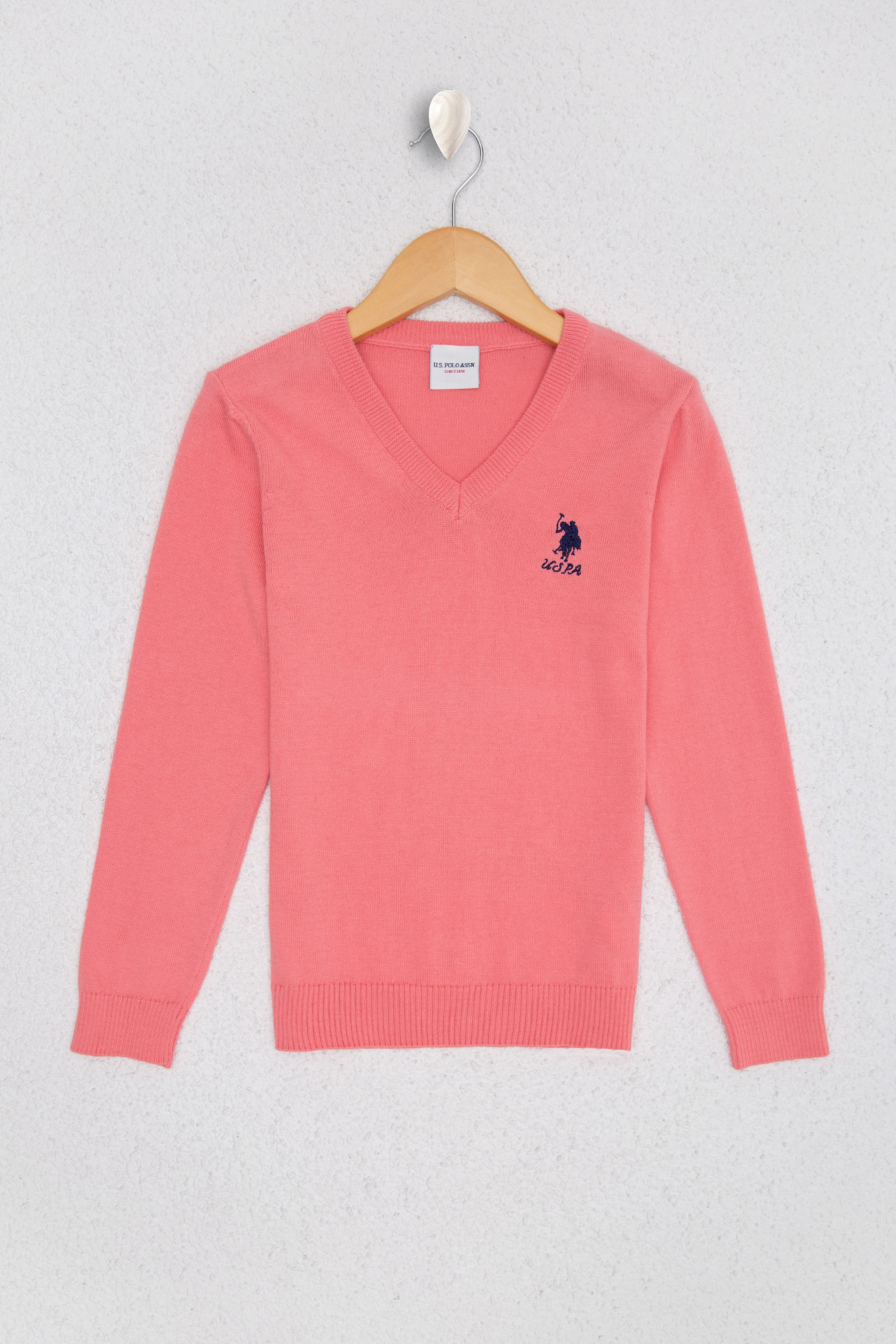 Kız Çocuk Pembe V Yaka Triko Kazak Basic