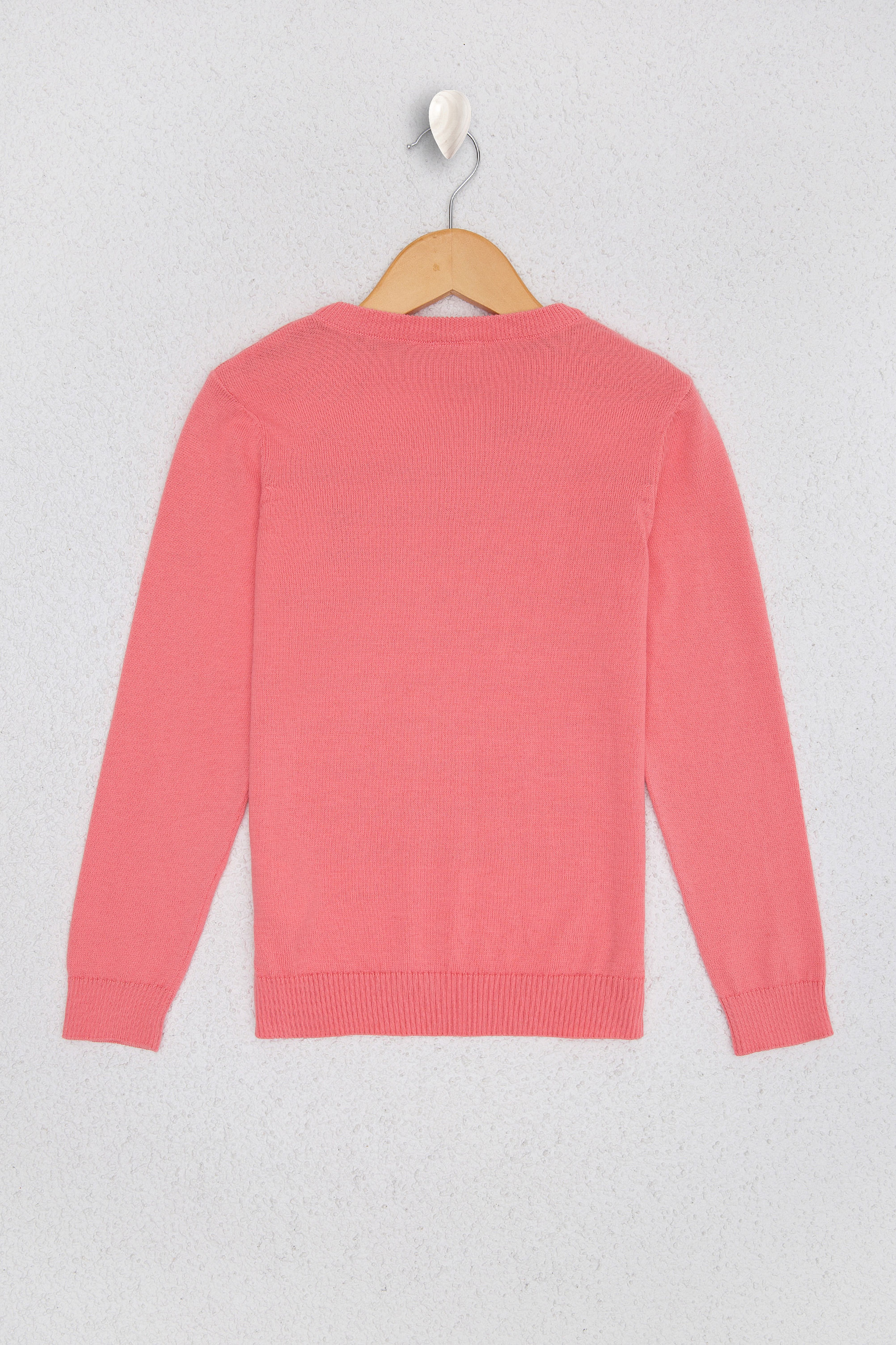 Kız Çocuk Pembe V Yaka Triko Kazak Basic