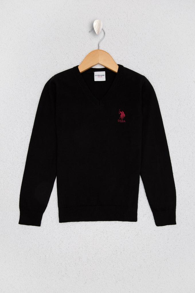 Erkek Çocuk Siyah V Yaka Triko Kazak Basic