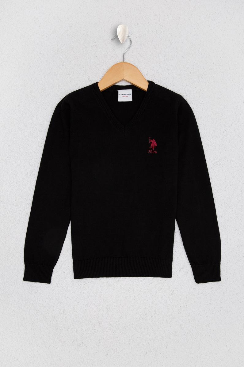 Erkek Çocuk Siyah V Yaka Triko Kazak Basic