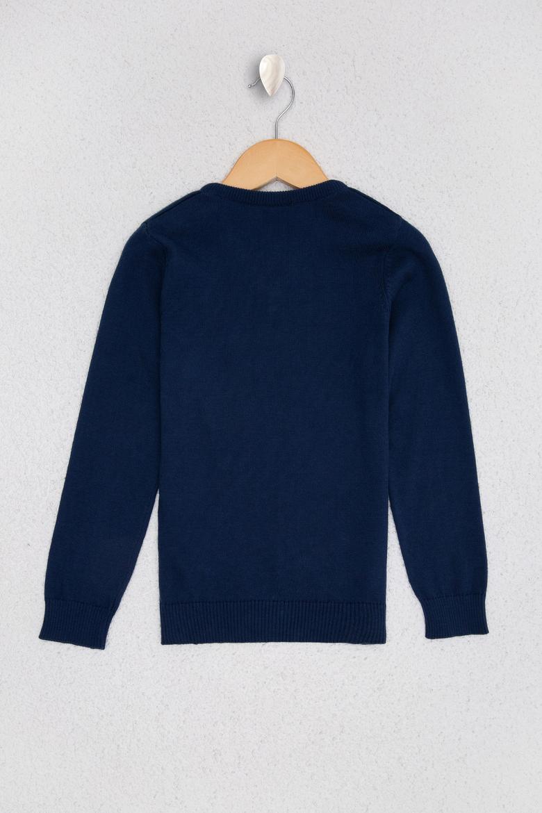 Erkek Çocuk Lacivert V Yaka Triko Kazak Basic - 50210681067