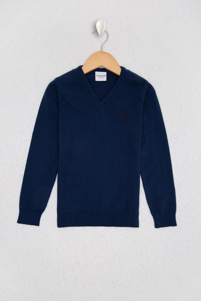 Erkek Çocuk Lacivert V Yaka Triko Kazak Basic