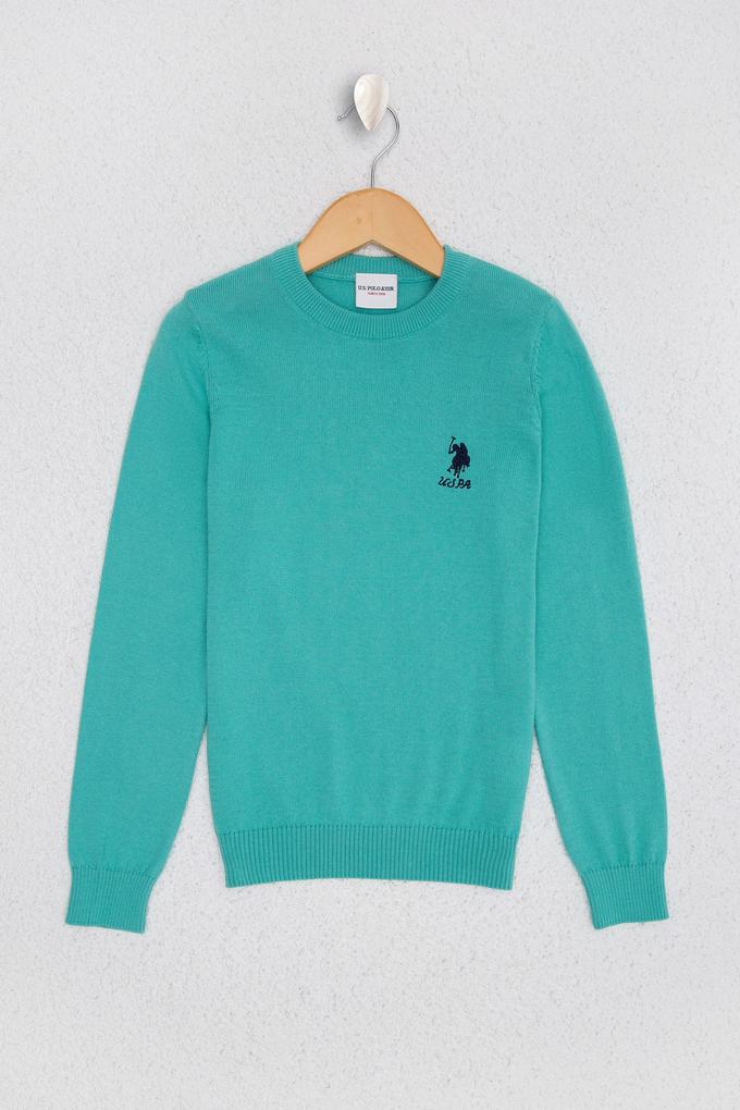 Kız Çocuk Yeşil Triko Kazak Basic