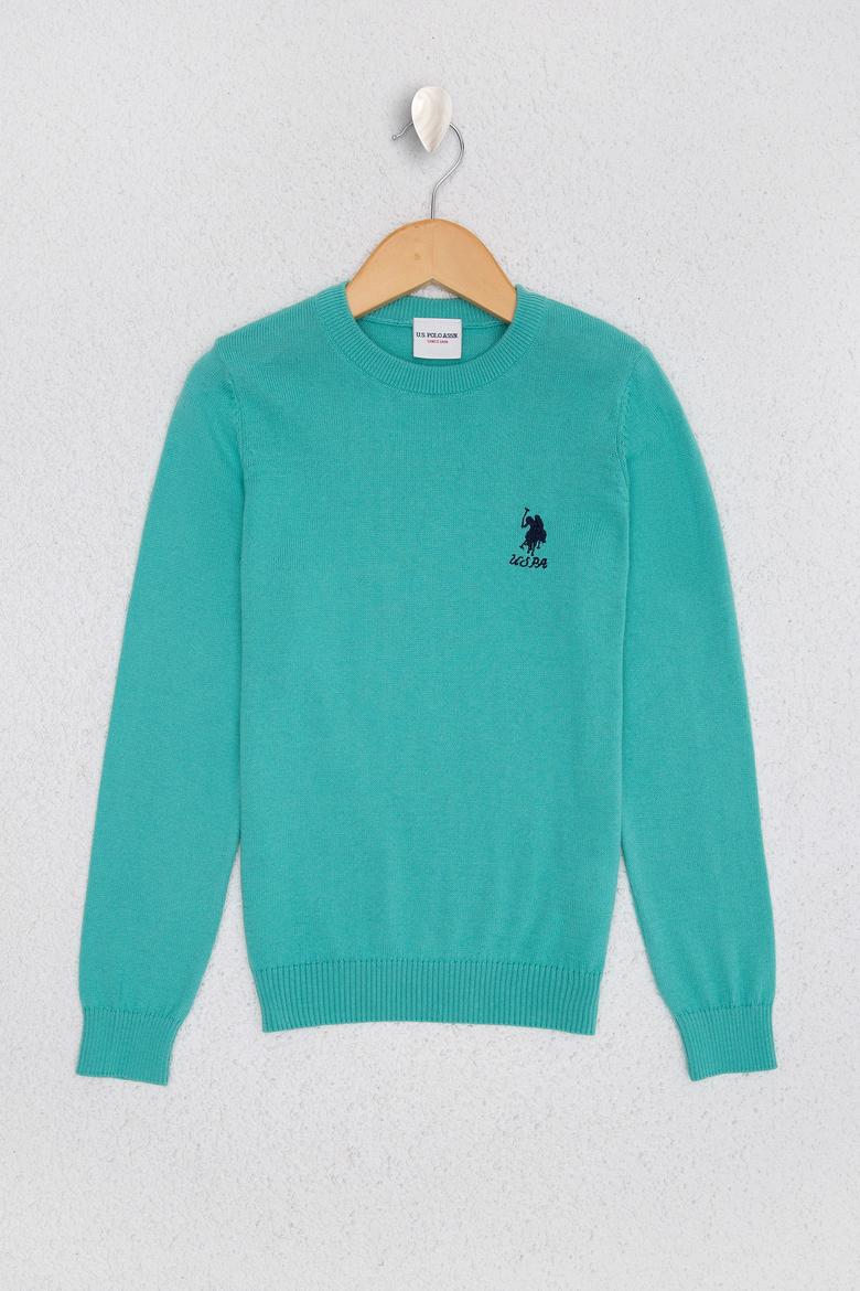 Kız Çocuk Yeşil Triko Kazak Basic