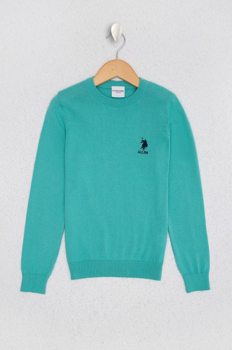 Kız Çocuk Yeşil Triko Kazak Basic