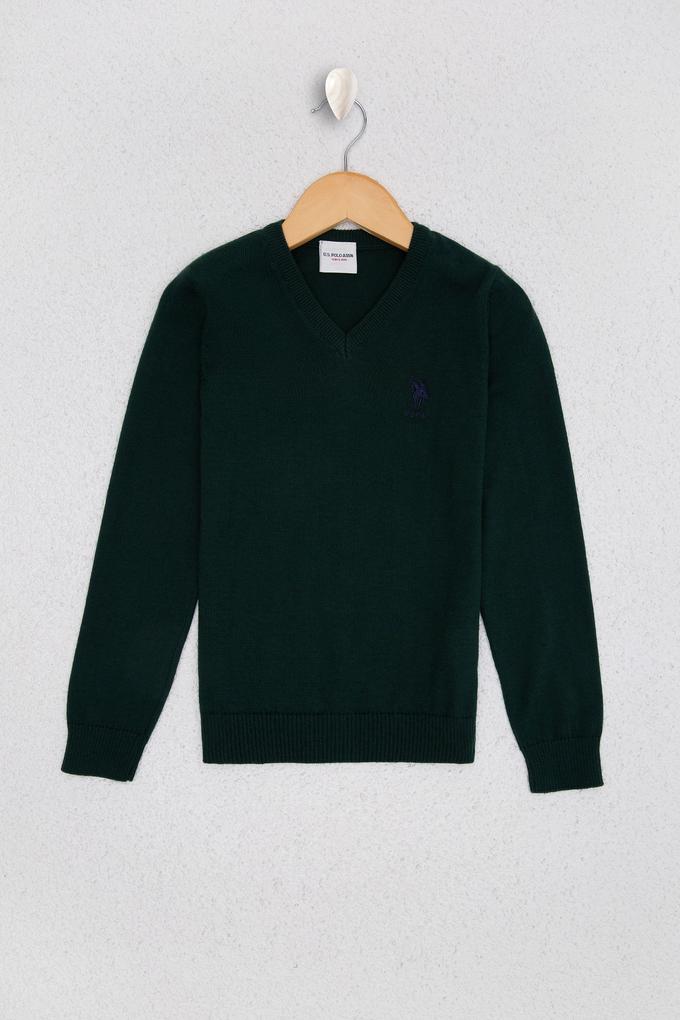 Erkek Çocuk Yeşil Bisiklet Yaka Triko Kazak