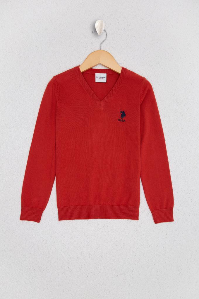 Erkek Çocuk Kırmızı Triko Kazak Basic