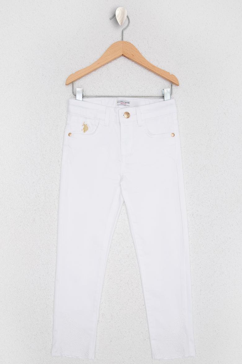 Kız Çocuk Beyaz Kanvas Pantolon