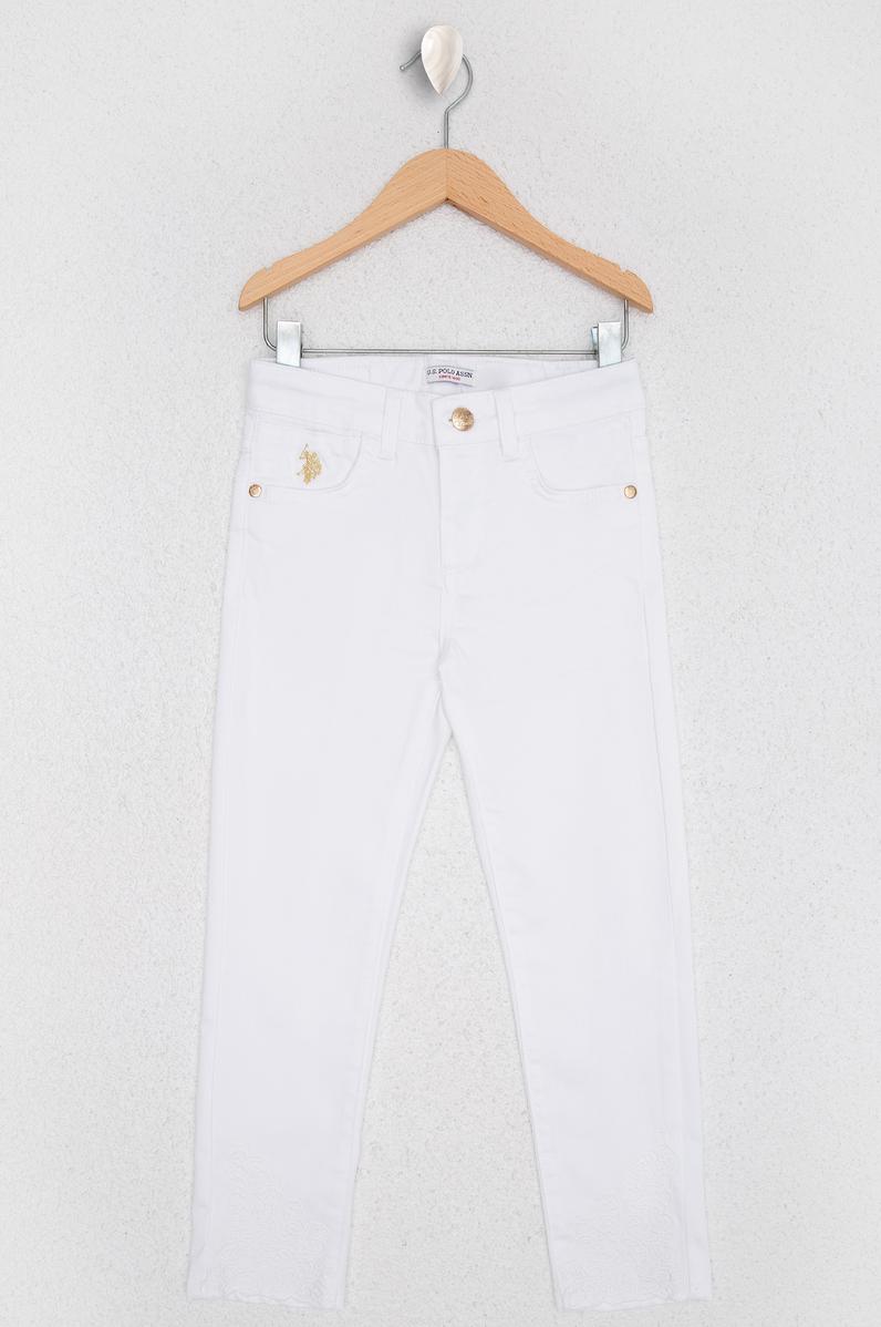 Kız Çocuk Beyaz Kanvas Pantolon