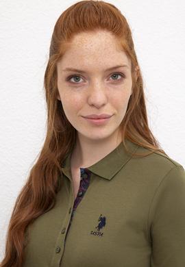 Kadın Koyu Haki Basic Polo Yaka Sweatshirt - 50205969061