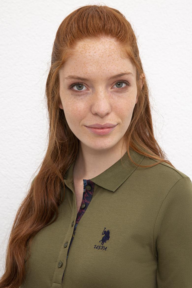 Kadın Koyu Haki Basic Polo Yaka Sweatshirt - 50205969061