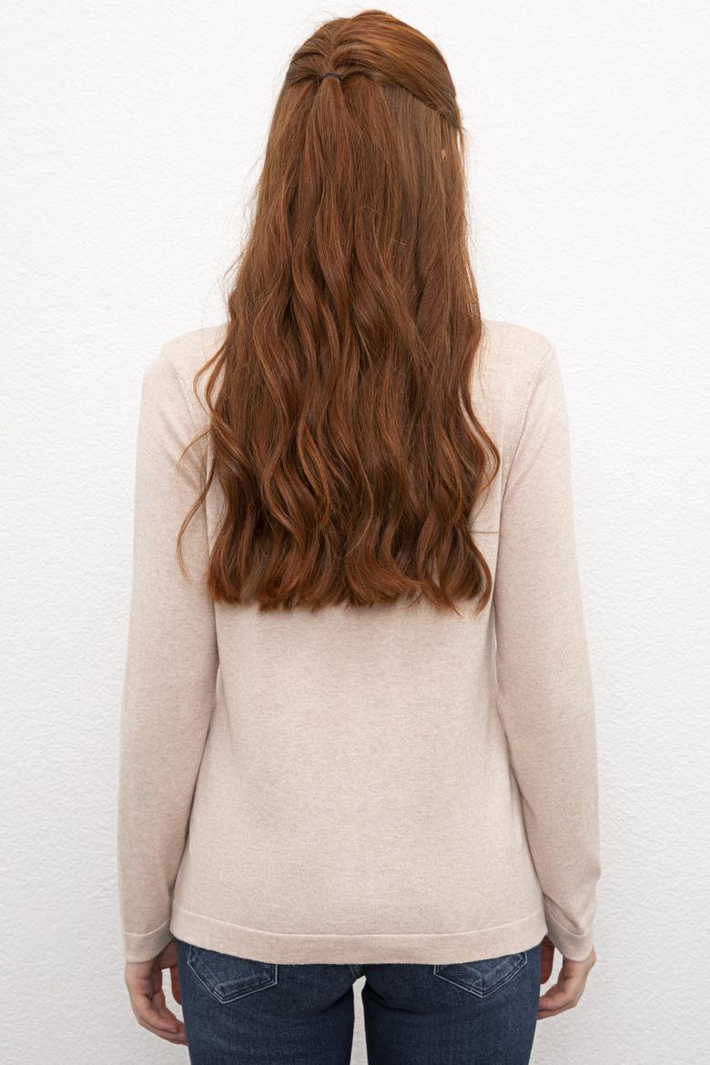 Kadın Bej Basic Triko Hırka - 50206444005