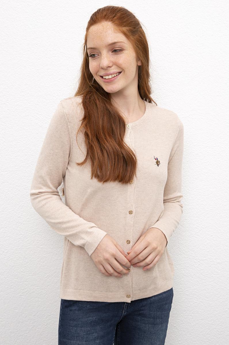 Kadın Bej Basic Triko Hırka