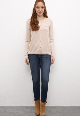 Kadın Bej Basic Triko Hırka - 50206444005