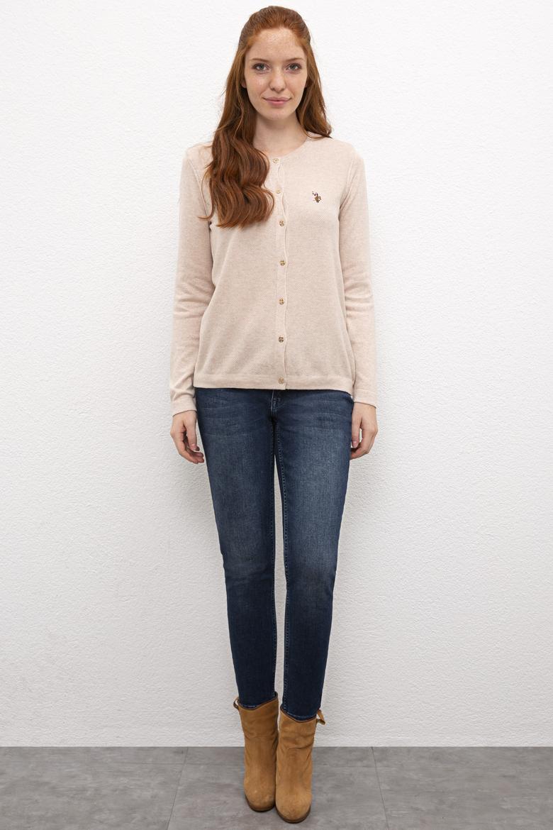 Kadın Bej Basic Triko Hırka - 50206444005