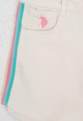 Kız Çocuk Ekru Şeritli Dokuma Bermuda Capri - 50218383003