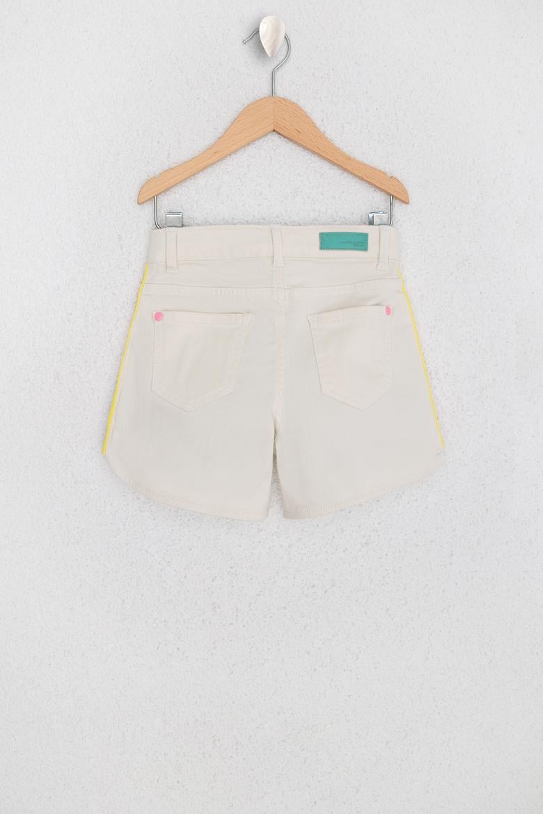 Kız Çocuk Ekru Şeritli Dokuma Bermuda Capri - 50218383003