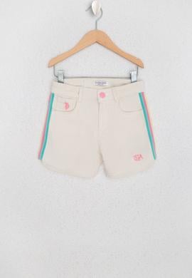 Kız Çocuk Ekru Şeritli Dokuma Bermuda Capri - 50218383003