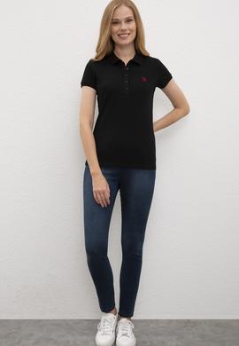 Kadın Siyah Basic Polo Yaka Tişört - 50222743058