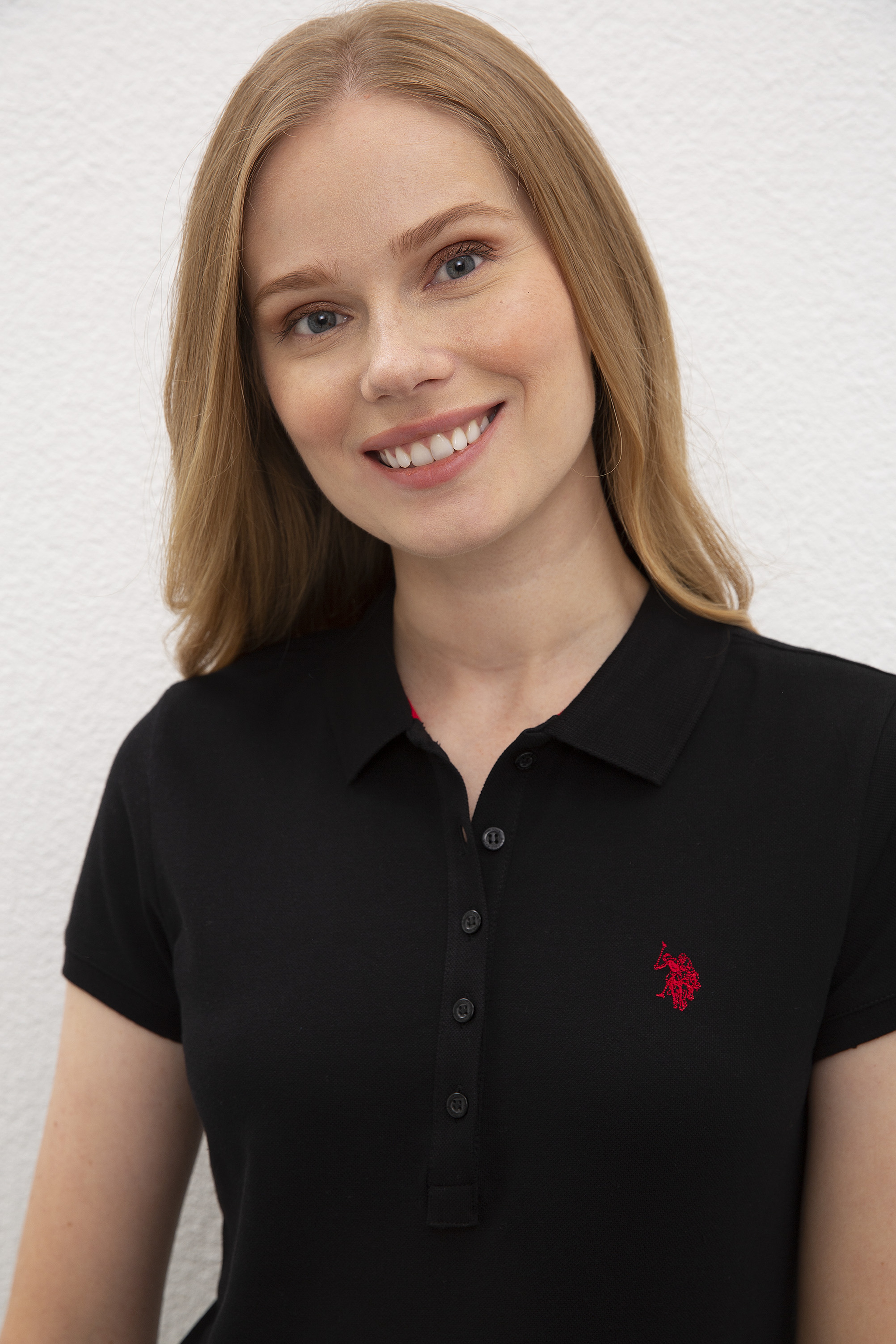 Kadın Siyah Basic Polo Yaka Tişört - Image 2