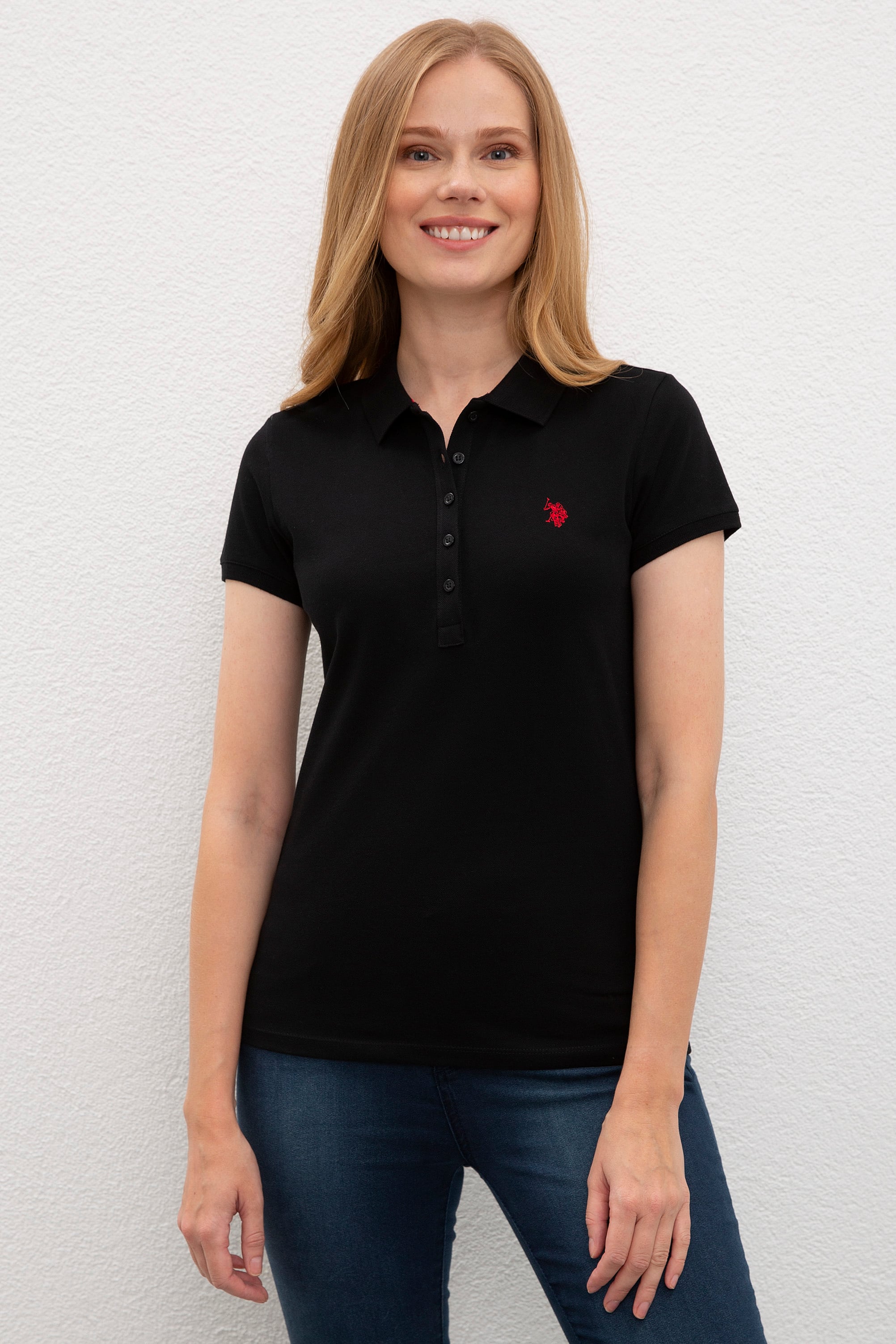 Kadın Siyah Basic Polo Yaka Tişört
