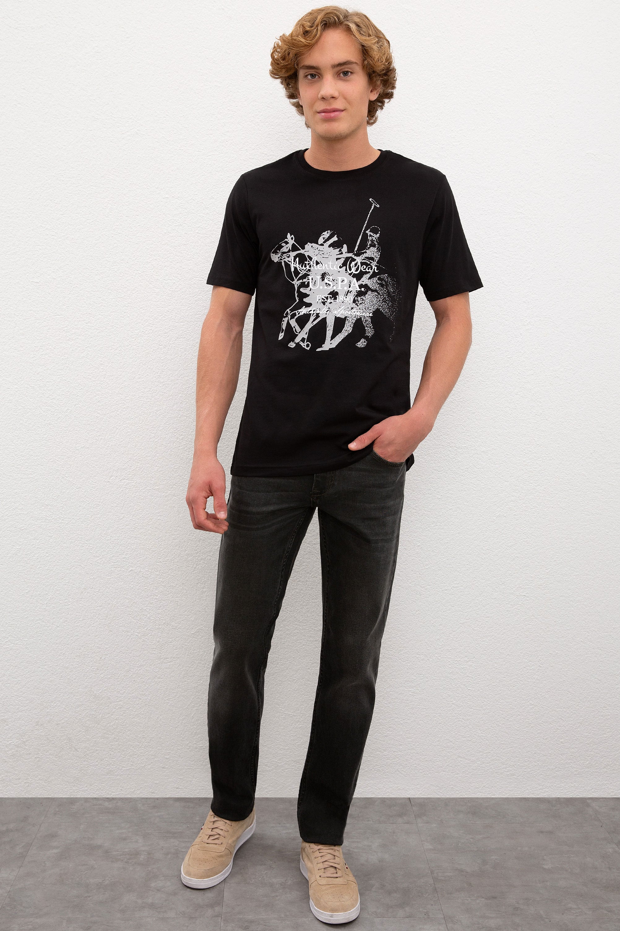 Erkek Siyah Bisiklet Yaka T-Shirt