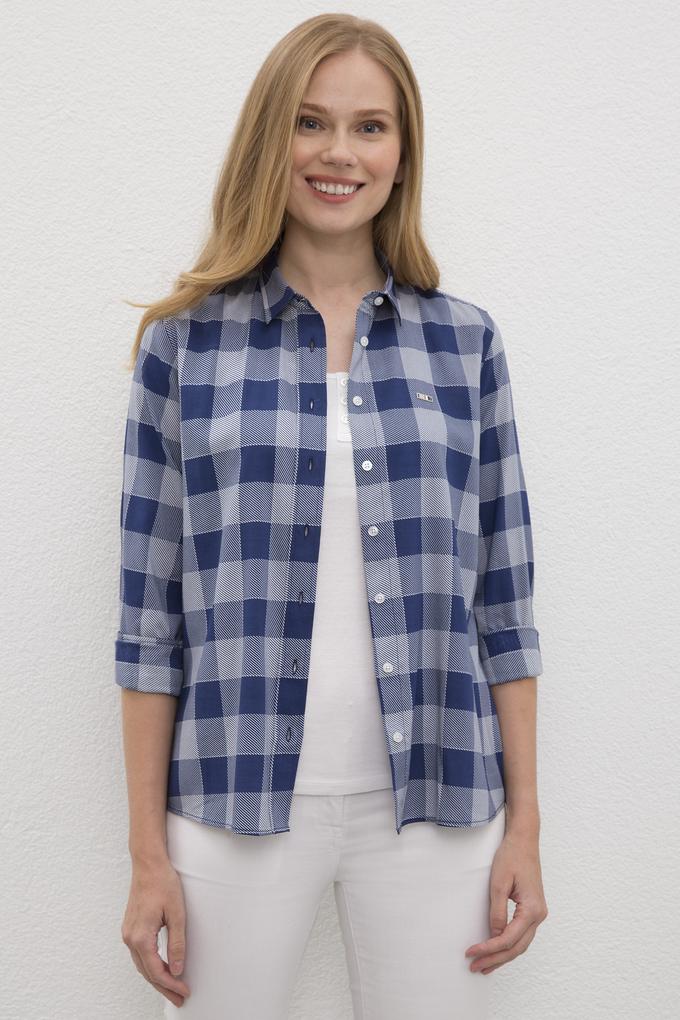 Kadın Lacivert Gömlek Uzunkol