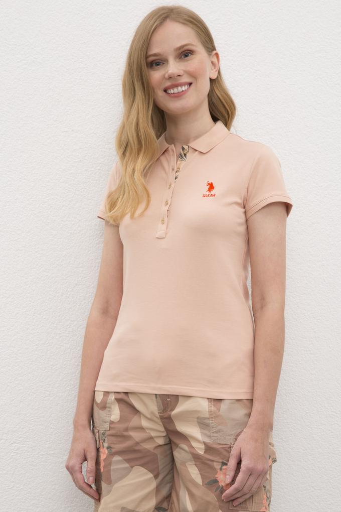 Kadın Pudra Polo Yaka T-Shirt Basic